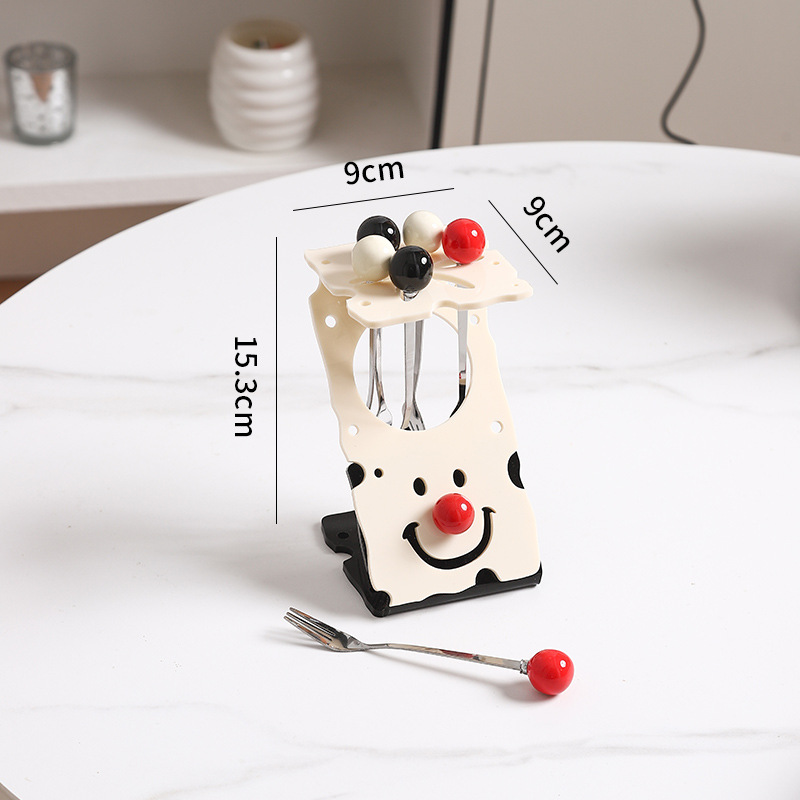 Creative Cute Fruit Fork Set Household Dessert Fork Storage Rack Children's Stainless Steel Fruit Pick High-end