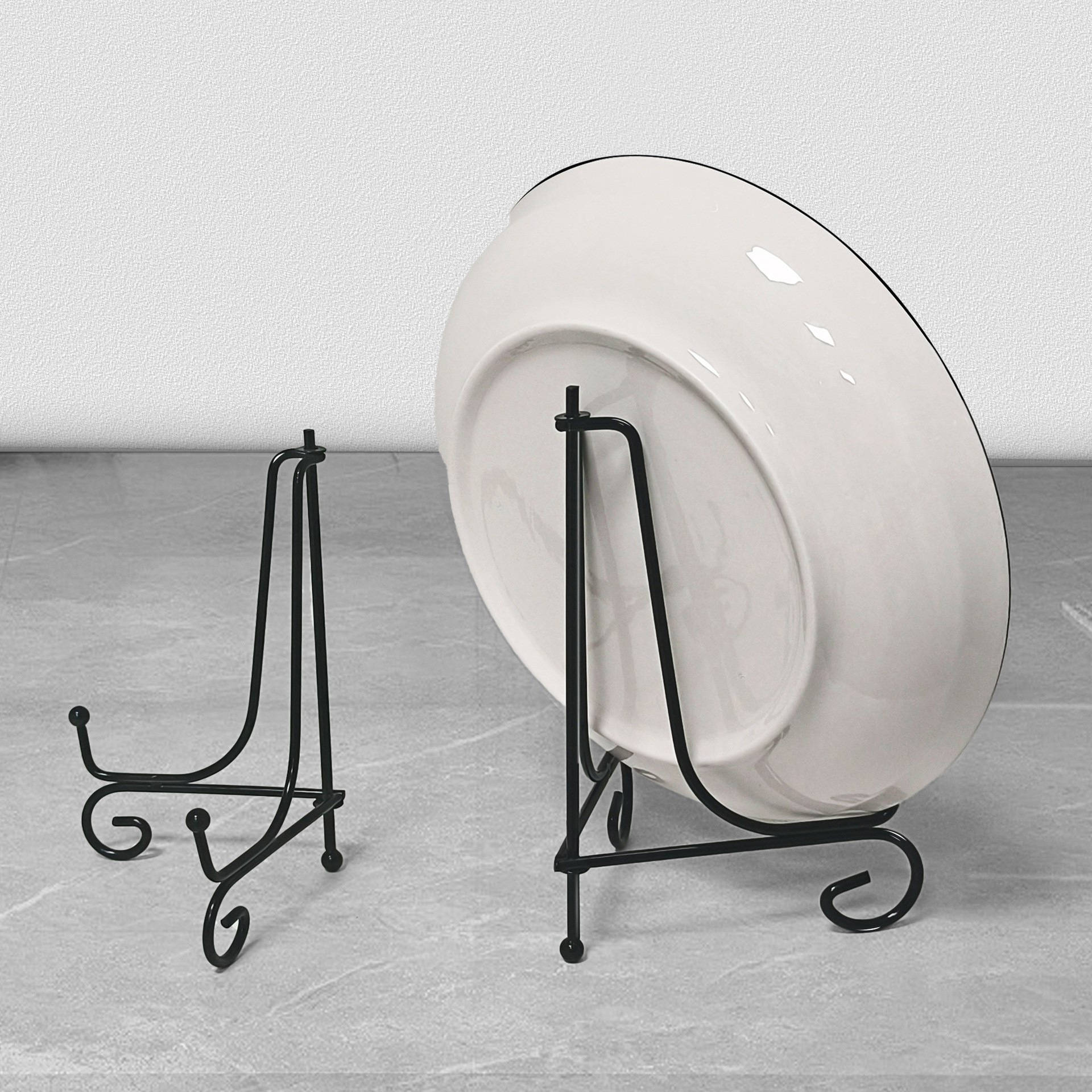Crafts and Ornaments Base, Iron Plate Stand, Tea Cake Photo Frame Display Stand, Appreciation Plate Rack, Stone Tabletop Easel