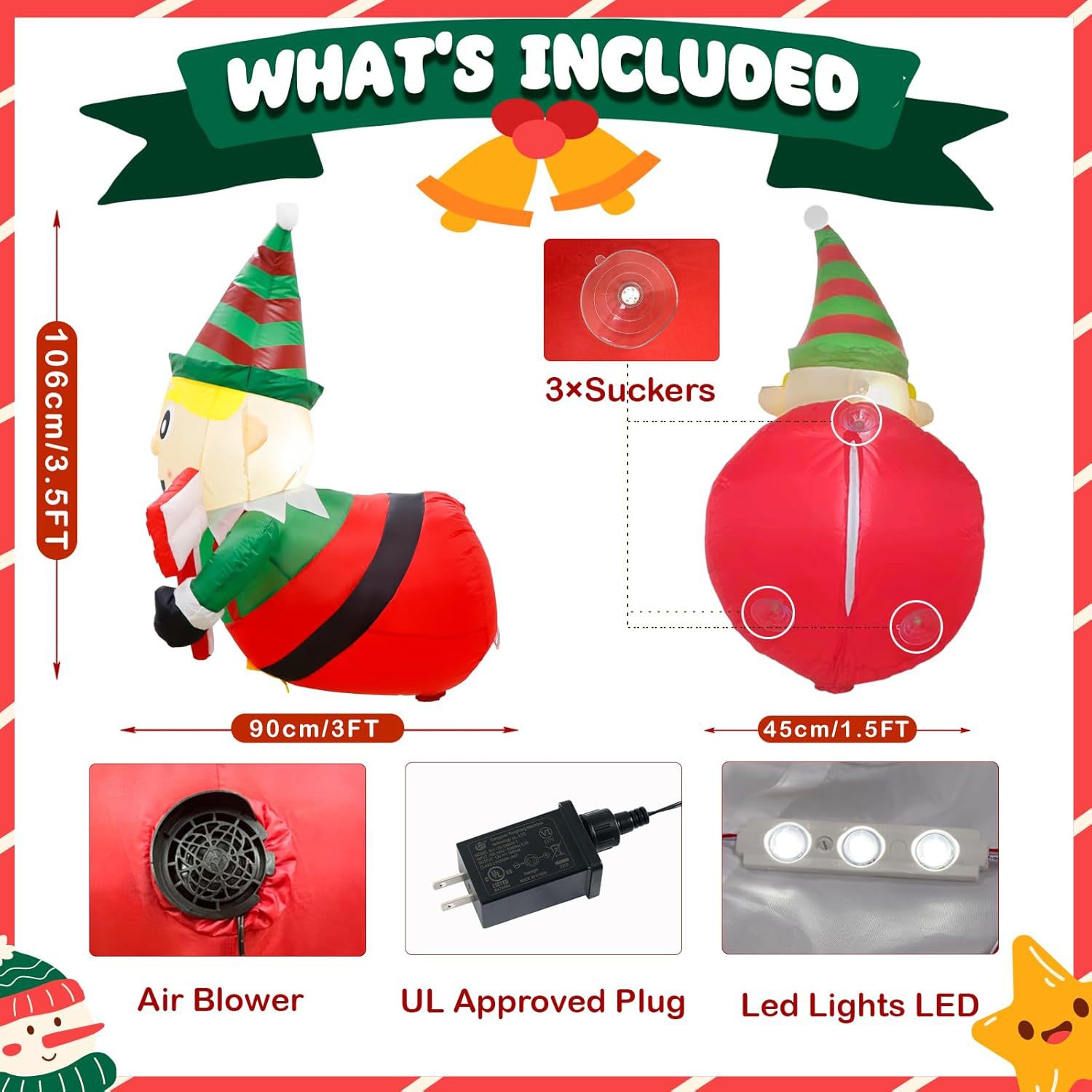 Navidad transfronteriza nuevo modelo inflable de 1,2 m con decoración al aire libre de elfo