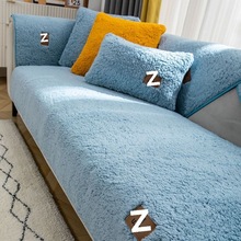 羊羔绒沙发垫防滑皮沙发套罩简约冬季加厚毛绒坐垫子直销源头包邮