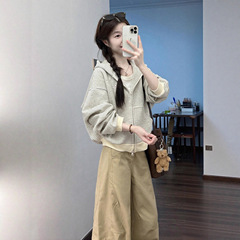 韩系慵懒风条纹拉链连帽卫衣外套女2025新款秋冬百搭显瘦开衫上衣