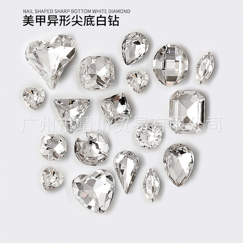 Japanese style all-Match nail drill special-shaped pointed bottom big white diamond flash bridal nail drill high transparent crystal decorations direct sales Japanese style all-Match nail drill special-shaped pointed bottom big white diamond flash bridal nail drill high transparent crystal decorations direct sales