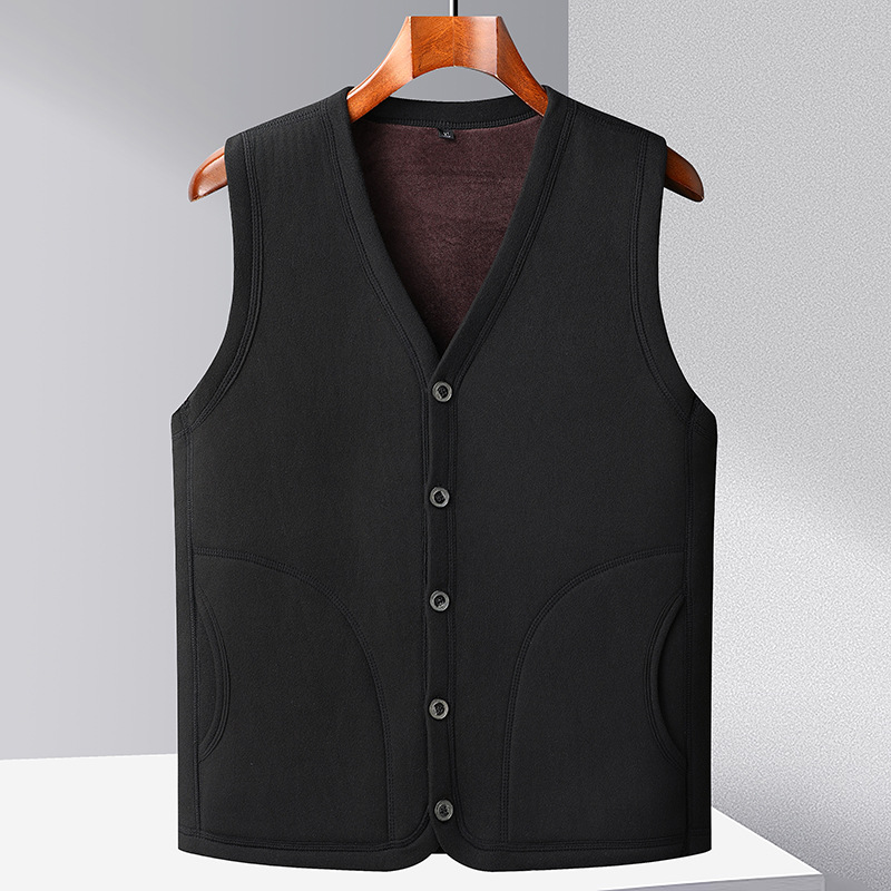 メンズベスト 中高年向け保温ベスト 裏起毛 厚手 パパ服 クロスボーダーカジュアル ベースレイヤーカーディガン おじいちゃんジャケット