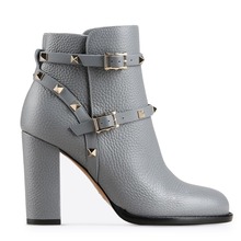 跨境欧洲站时装靴 圆头铆钉搭扣粗跟女短靴外贸女鞋boots winter