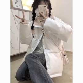 设计感拼接皮立领加厚棉服外套女冬季新款学生防寒保暖棉袄