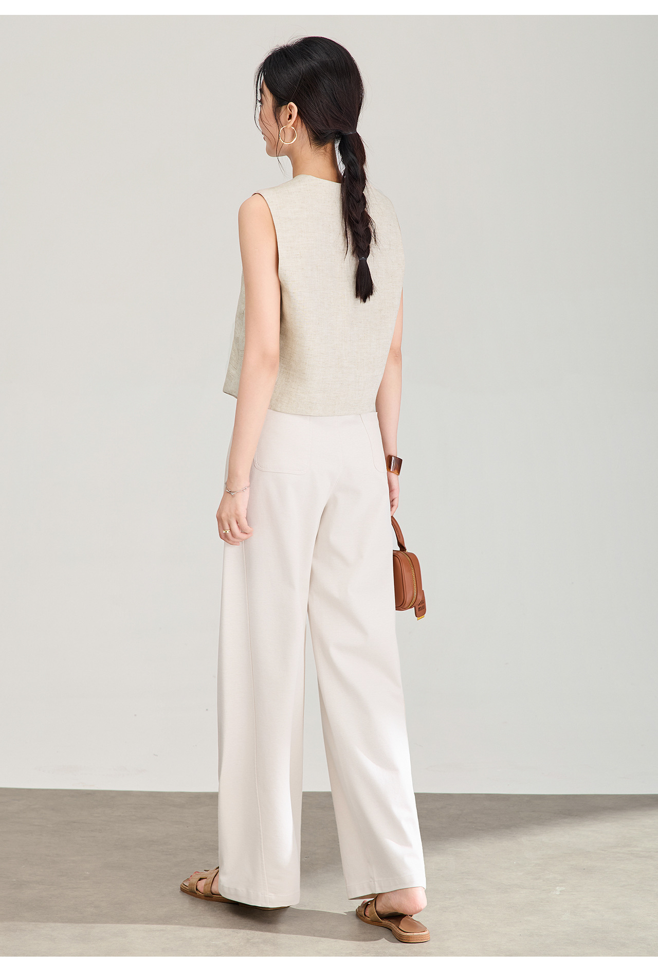 Áo khoác gile không tay cổ chữ V phối lớp phong cách cổ điển chất liệu vải lanh pha sợi Tencel — Màu cà phê chi tiết 19