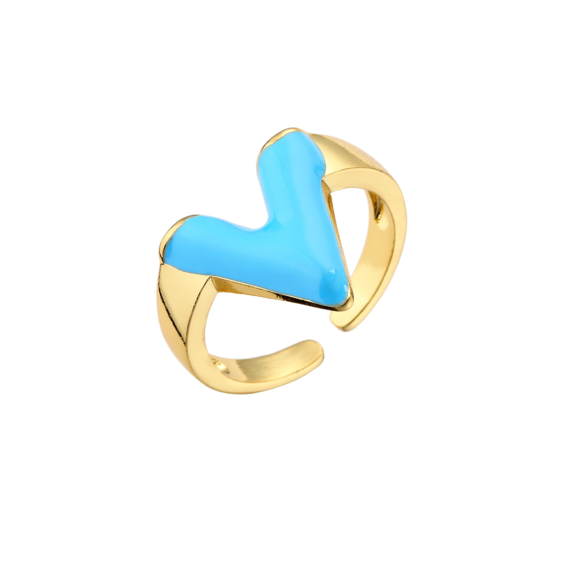 Fashion 18k Gold-plated V Letter Glossy Oil Drop Open Copper Ring display picture 3