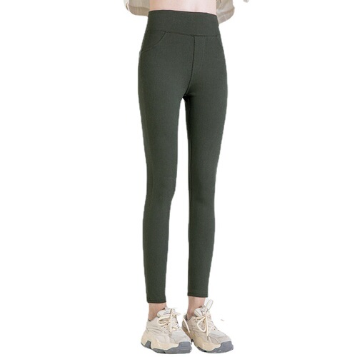 New European and American Cross-Border Denim Heated Pants Spring and Summer Warm High-Waist Hip-Lifting Casual Tight Ankle Pants with Fleece Lining
