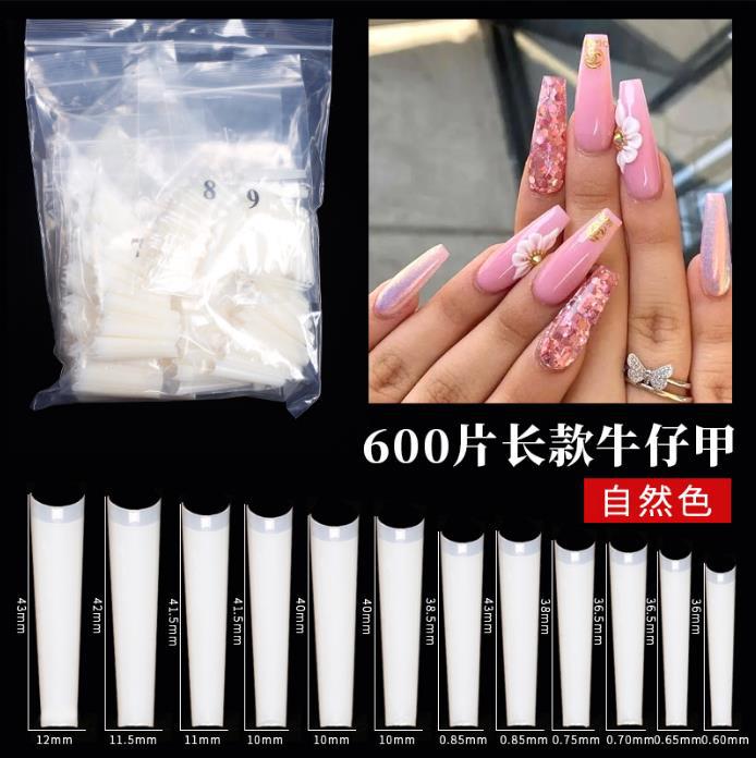 Manicura uñas de mezclilla MAX Super larga cabeza plana francés uñas falsas manicura pieza de uñas de alta calidad 600 piezas transfronteriza Venta caliente