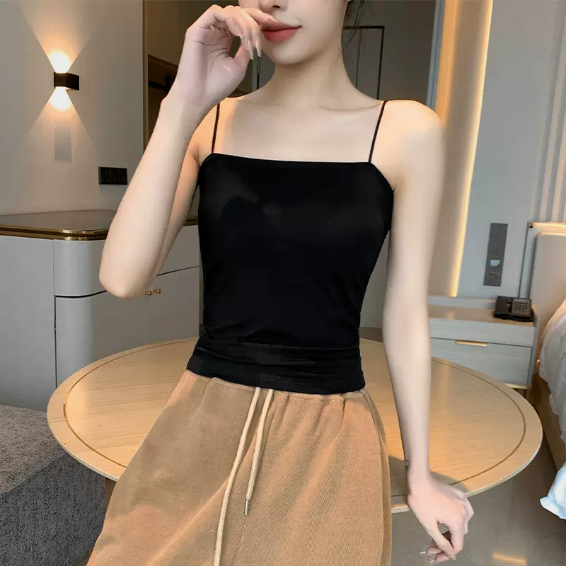 黑色吊带背心女春夏内搭带胸垫纯棉法式美背打底抹胸网红外穿上衣