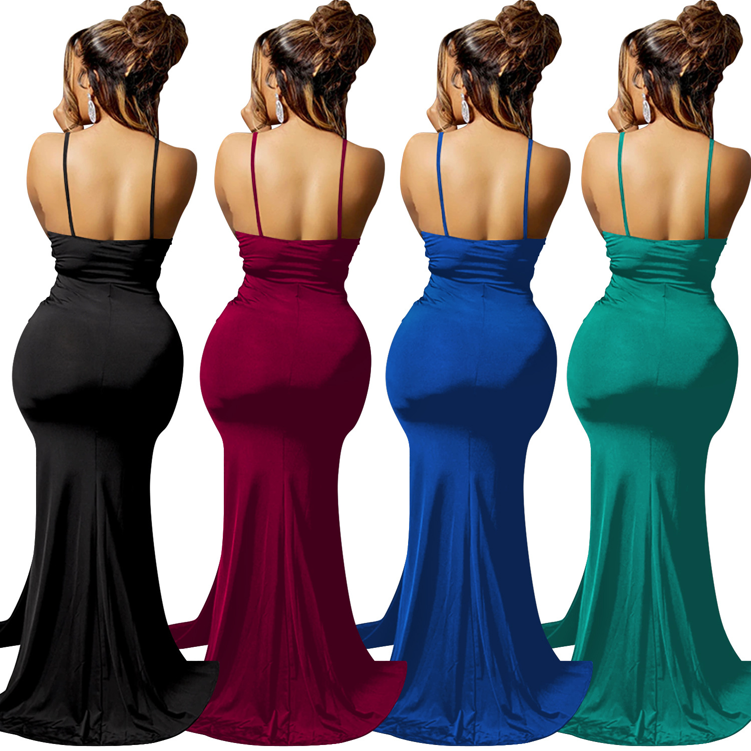 X5901 nueva moda europea y americana color sólido elegante sexy V-V-correa backless vestido irregular vestido largo ropa de las mujeres image 6