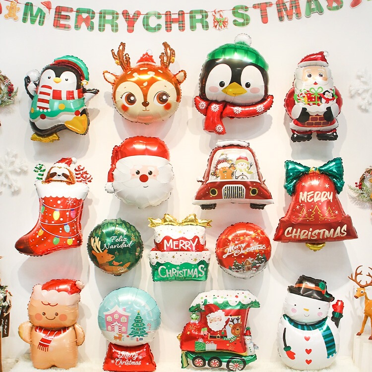 Christmas Themed Decoration Tree, Snowman, Aluminum Foil Balloons, Shopping Mall Store Event Photo Backdrop, Atmosphere Setup