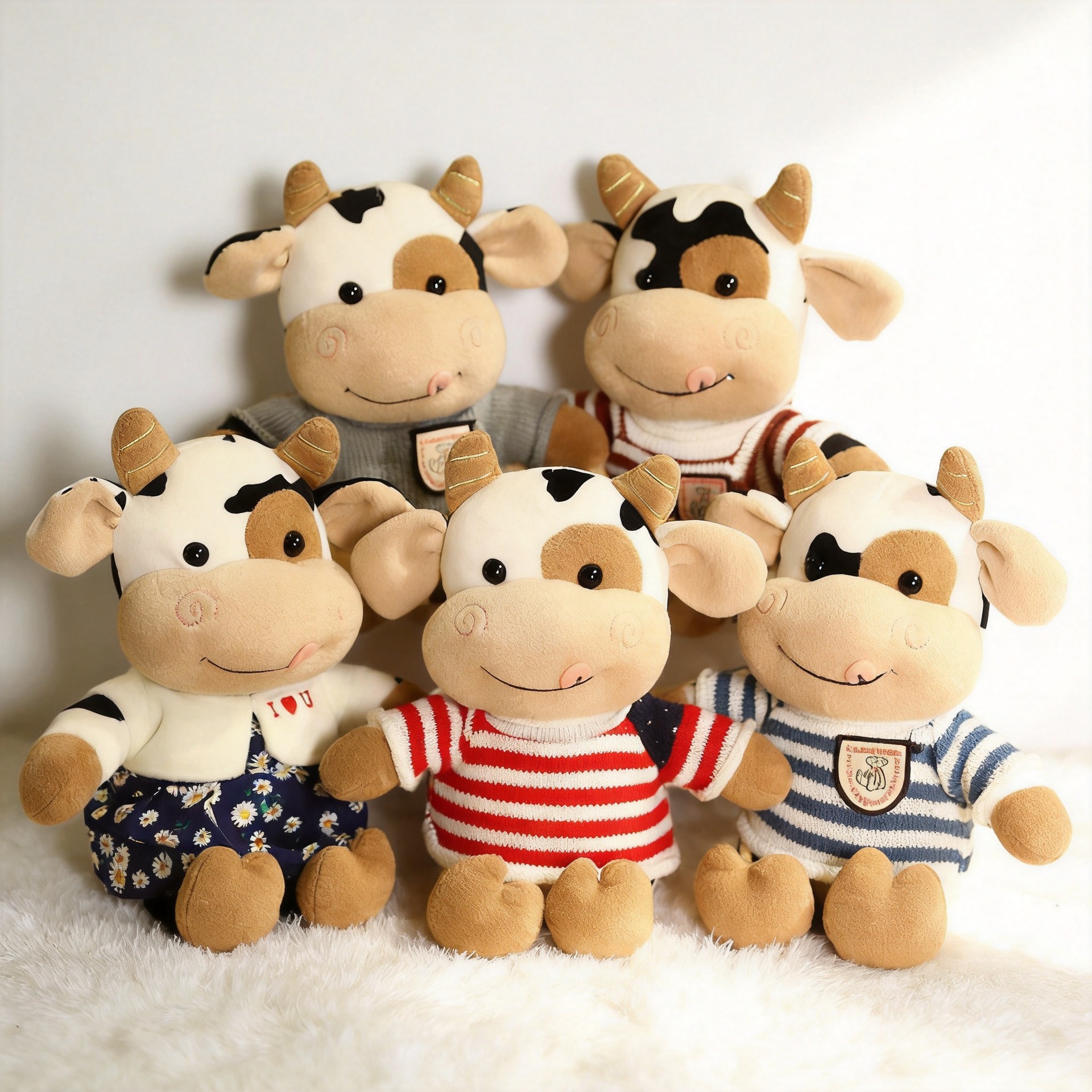 Cute vaca muñeca vestido ternera juguetes de peluche zodiacal año buey mascota muñeca de tela impresa LOGO
