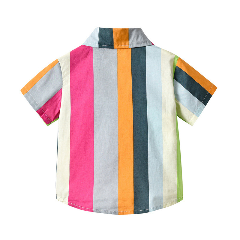 Comercio exterior ropa infantil rayas arco iris camisa de manga corta nuevos productos de niños con solapa de algodón camisa de moda cardigan coreano chaqueta bebé