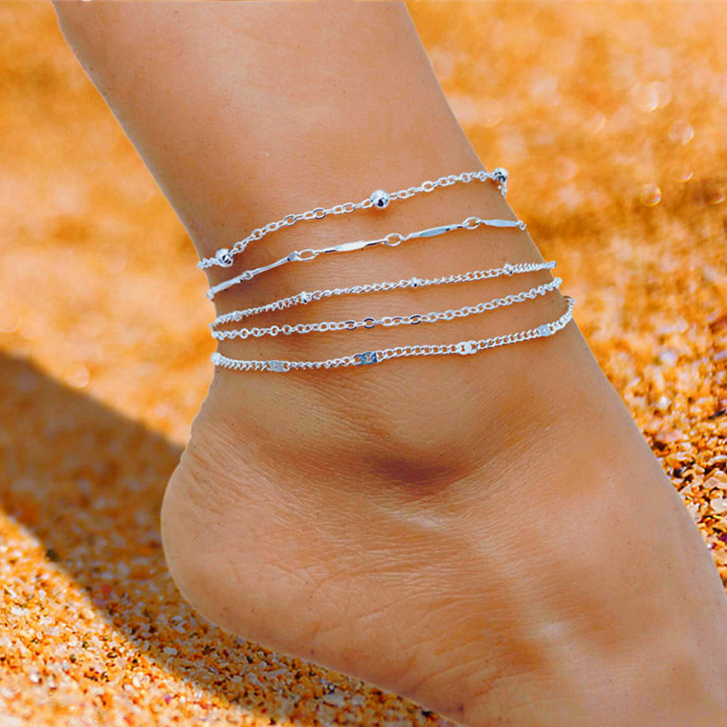 Fashion Solid Color Alloy Layered Plating Womenu0027S Anklet 1 Piece