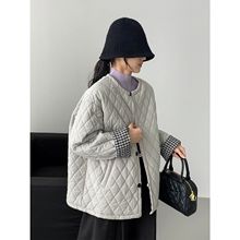 那末私服强推～复古简约菱格珩线棉衣女日系格子拼接棉服外套5068