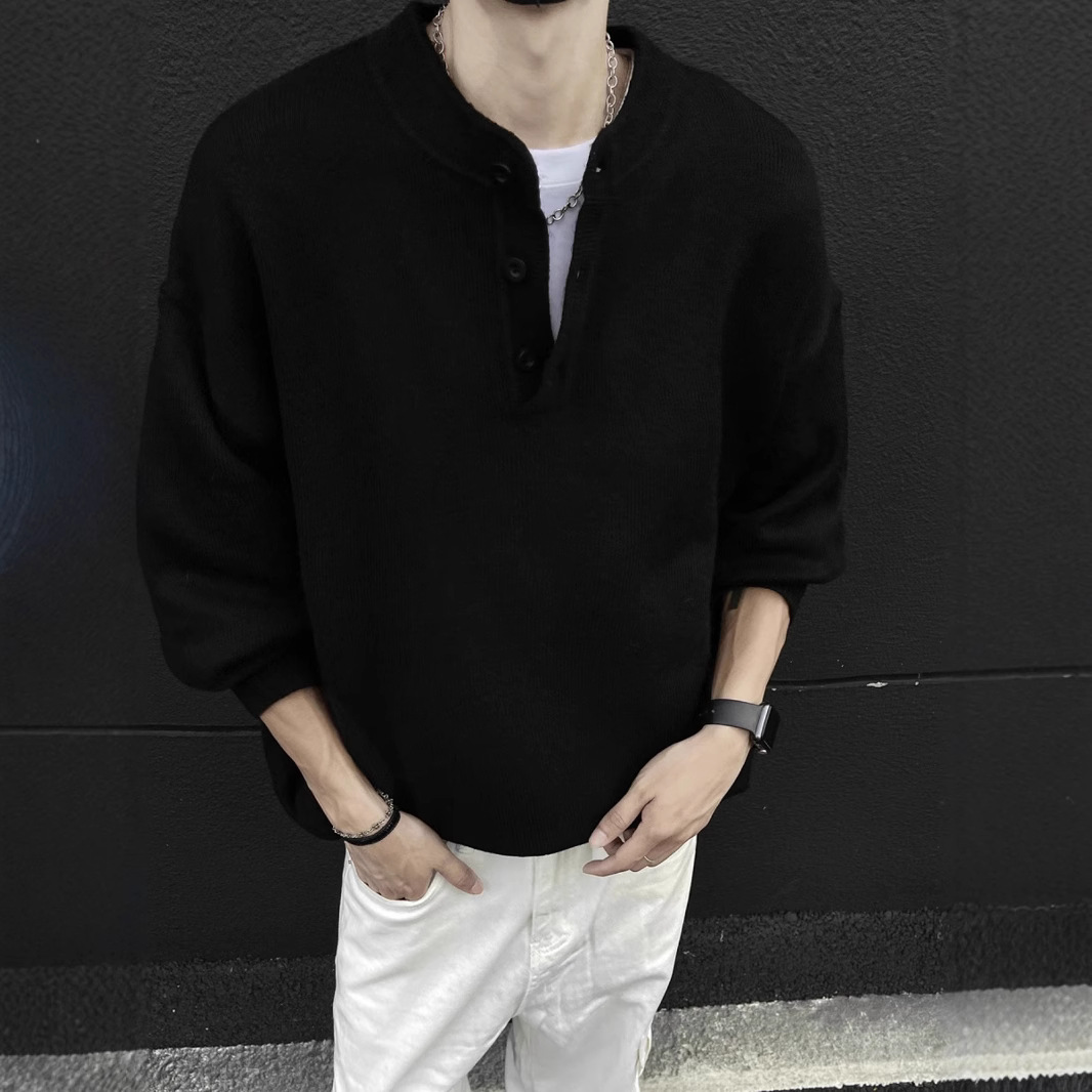 미국 스타일 잘생긴 헨리 칼라 스웨터 남성 2024년 신상 가을 겨울 게으른 늙은 돈 스타일 니트 스웨터 스웨터 재킷