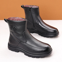 冬季户外骑行靴外卖靴闪送靴加厚头层牛皮棉鞋男防滑保暖羊毛高帮