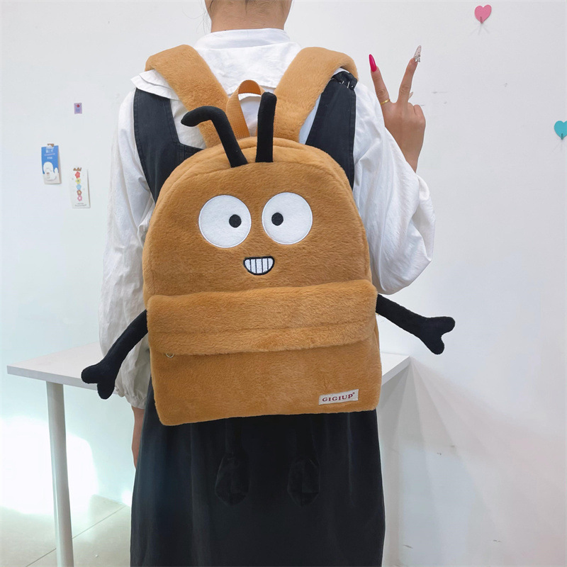 Original New Plush Little Cockroach Backpack, Cute and Funny Abstract Plush Bag, Cartoon Student School Bag