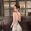 High end， elegant and elegant neckline， backless tie dyed long dress