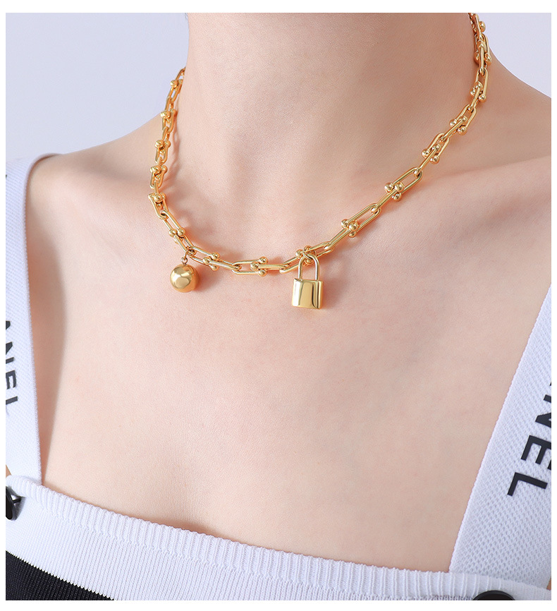 European and American lock round bead titanium steel 18k gold necklace bracelet