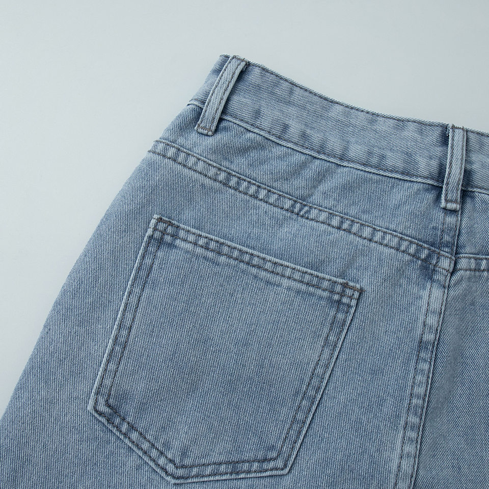 Quần jeans nữ ống đứng lưng cao phong cách thanh lịch, chất cotton nguyên chất ôm dáng — màu xanh chi tiết 10