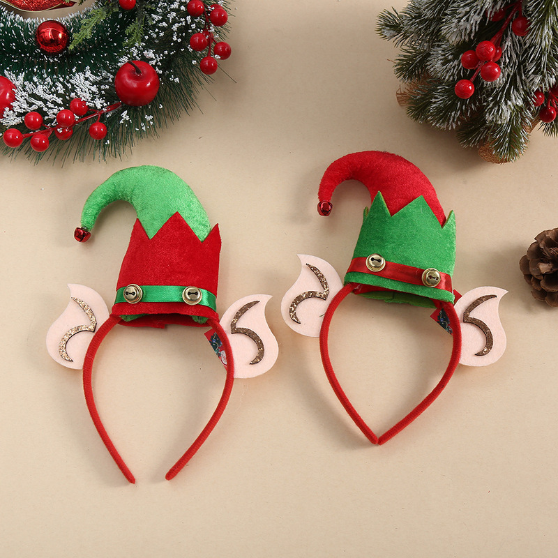 Christmas Elf Headband with 3D Elf Hat and Bell, Red and Green Color-Blocking Elf Hat Headband, Christmas Party Decorations Christmas Elf Headband with 3D Elf Hat and Bell, Red and Green Color-Blocking Elf Hat Headband, Christmas Party Decorations