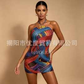 新款设计水钻气质修身网纱短裙欧美派对酒会礼服走秀舞台演出彩漆