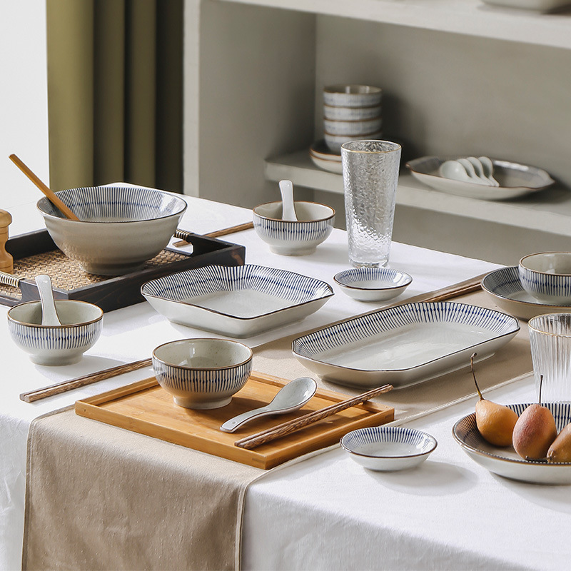 Retro Hand-Painted Ceramic Tableware Hotel Restaurant Home Dish Plate Square Plate Round Plate Blue Rain Bowl and Chopsticks Japanese Rice Bowl Retro Hand-Painted Ceramic Tableware Hotel Restaurant Home Dish Plate Square Plate Round Plate Blue Rain Bowl and Chopsticks Japanese Rice Bowl