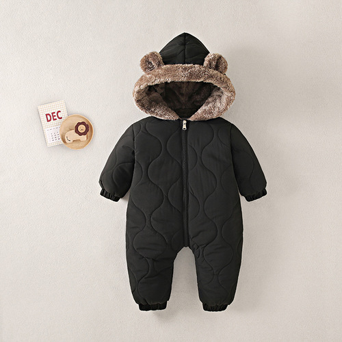 Children's Down Jacket for Newborns and Infants with Ear Design, Fleece Lined, Thicker Bodysuit, Climbing Suit