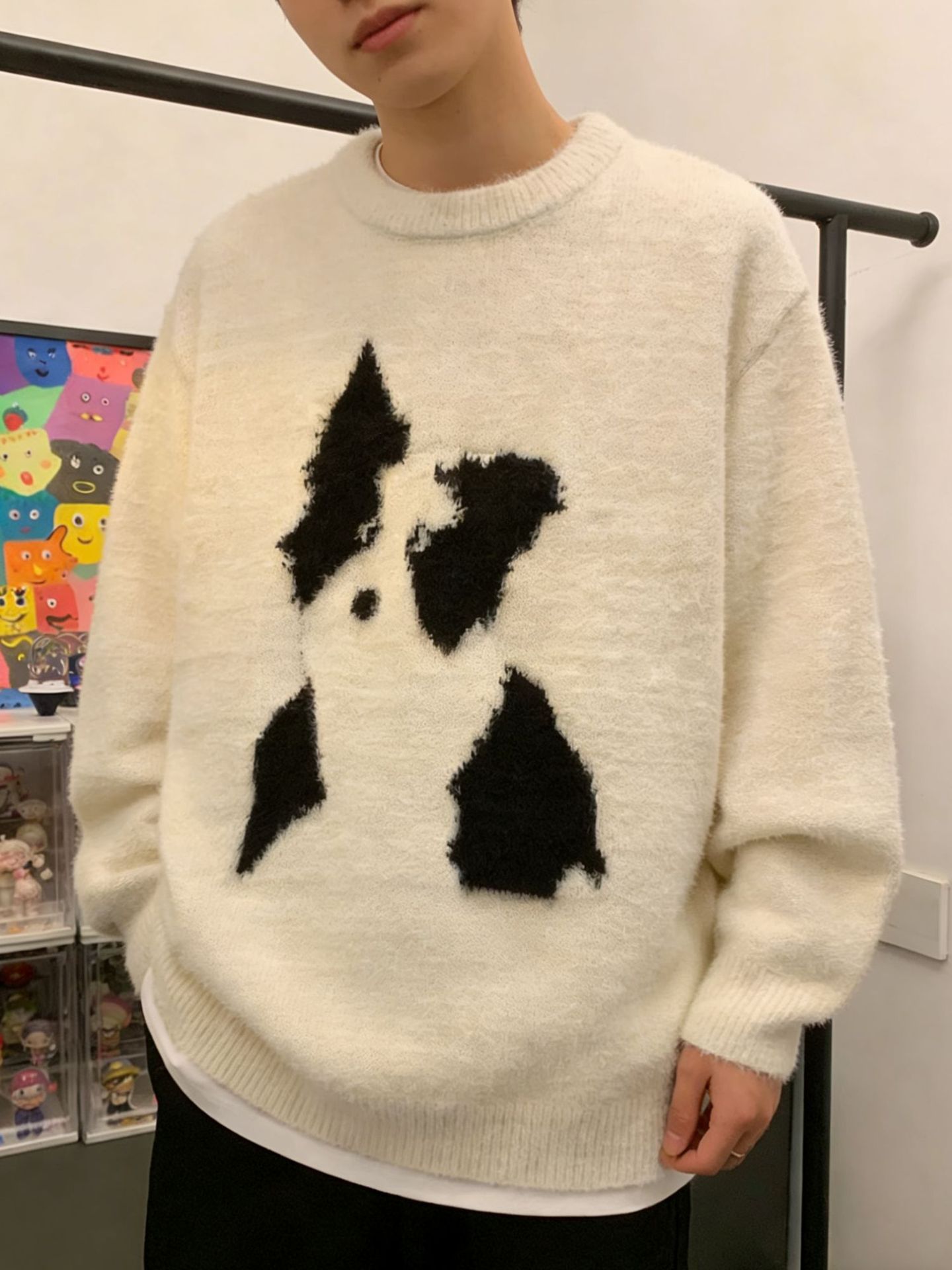 Herren Winter Mohair Pullover Mit Hunde Motiv Rundhals Strick_voghion.com