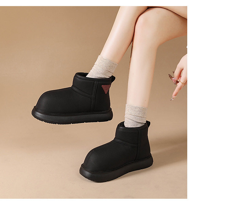 Bốt đi tuyết nữ da lì lót lông giữ ấm, đế cao 3-5 cm — màu đen chi tiết 17