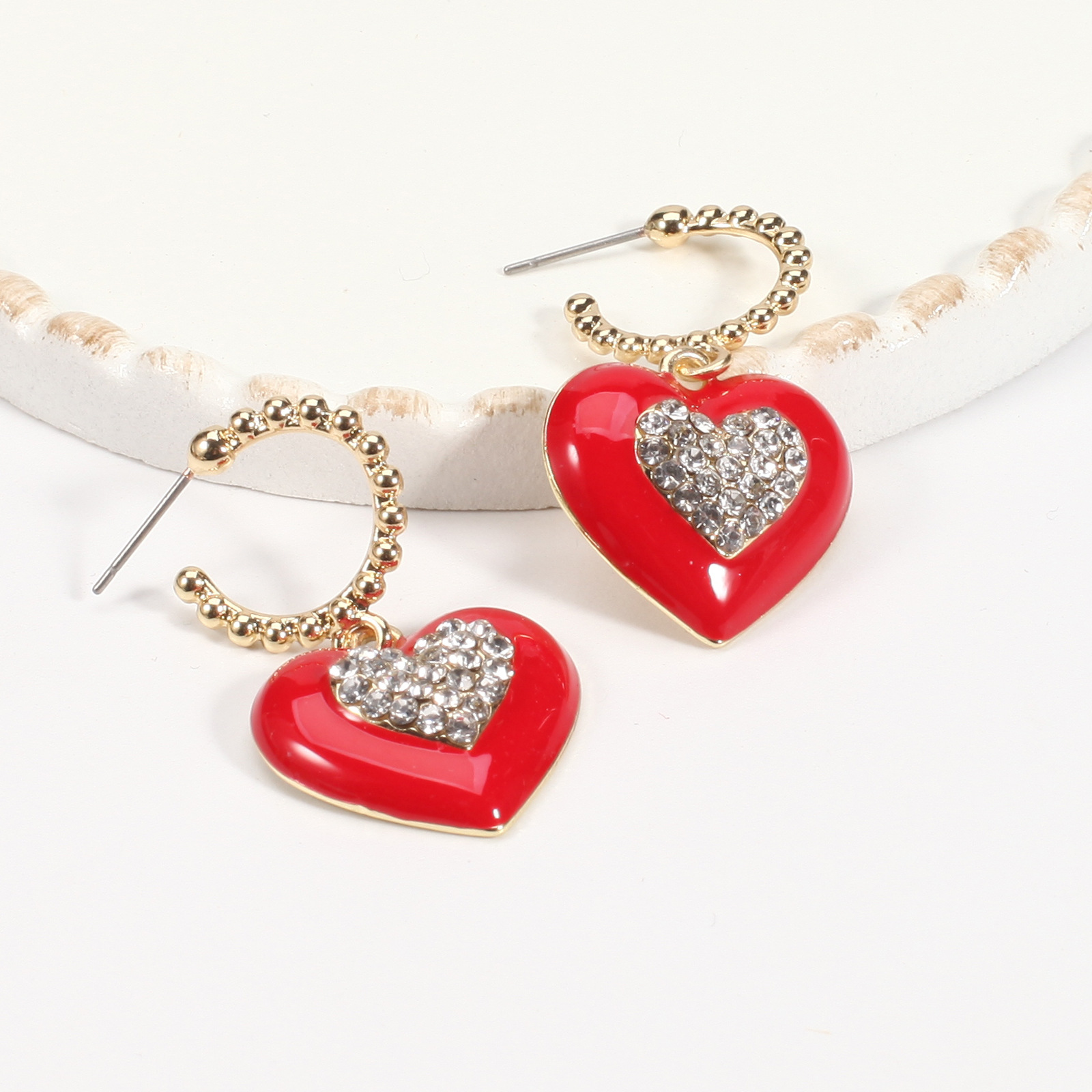 18g Weight Copper Ear Needle Material Rhinestones, Pearl Inlay Material Drop Earrings Classification 1 Pair Quantity Holiday, Daily Occasion Alloy Material Heart Shape Pattern Women's Gender Enamel, Inlay Design IG Style, Sweet Style 1 Pair IG Style Sweet Heart Shape Enamel Inlay Alloy Rhinestones Pearl Drop Earrings 46
