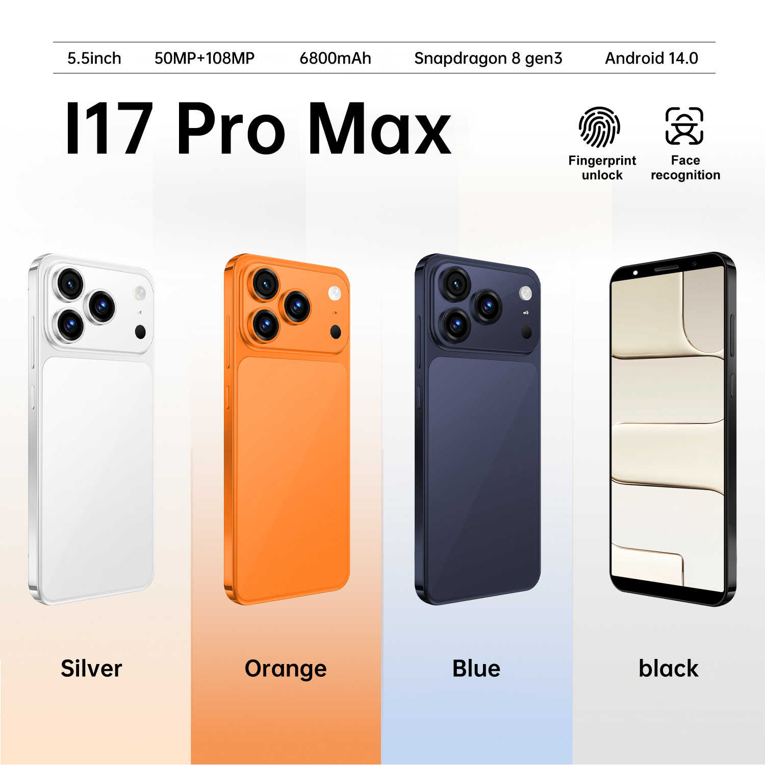 New Cross-Border Mobile Phone I17Pro Max True 4g 16+1Tb 5.5inch Android 14 In-Stock Hot Item