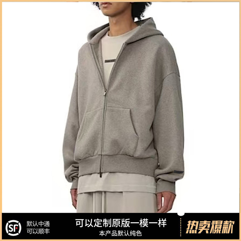 オリジナル品質ESSENTIALS25ASアメリカンスタイルジップアップジャケット、男女兼用フード付き裏起毛プリント入りトレンドアイテム|undefined