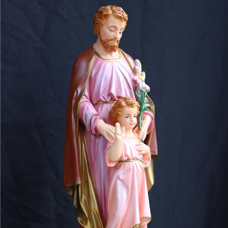 50cm fuera de José abrazó a un niño mirando la estatuilla de la iglesia de la casa decoración de la estatuilla de la sala de estar