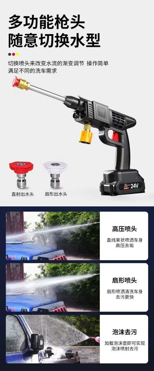 German Wireless High-Pressure Car Washing Machine Household Charging Portable Powerful Water Spray Gun Lithium Battery