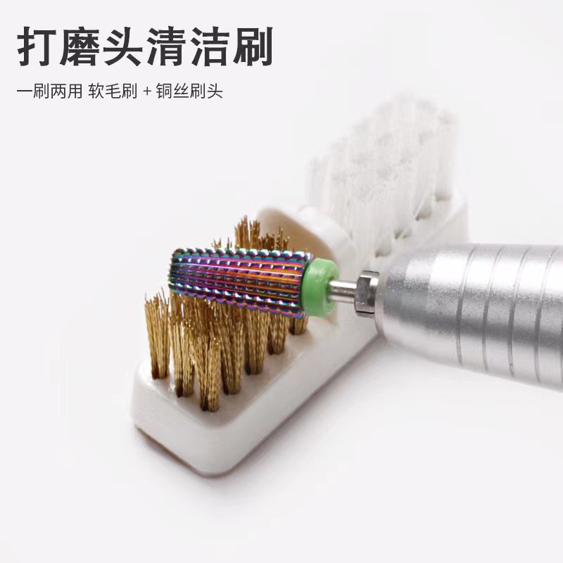 Herramientas de uñas al por mayor rectificadora eléctrica cepillo de cabeza de lijado para quitar el polvo del cabezal de uñas y eliminar el cepillo de limpieza de alambre de cobre de doble uso