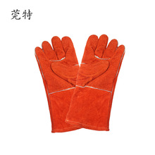 莞特GT6301绣橙色牛皮电焊工耐磨牛皮手套阻燃隔热内里棉透气吸汗