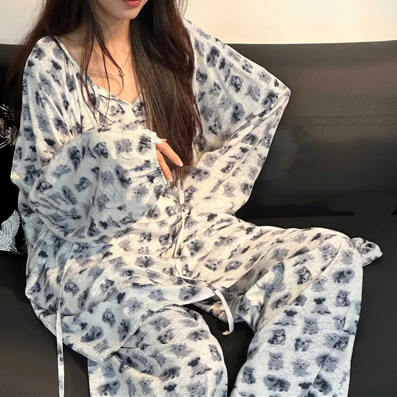 2025 高品質コットンシルクプルオーバーパジャマレディースパジャマ怠惰なスタイル空調服ホーム服女性の防蚊と日焼け止め|undefined