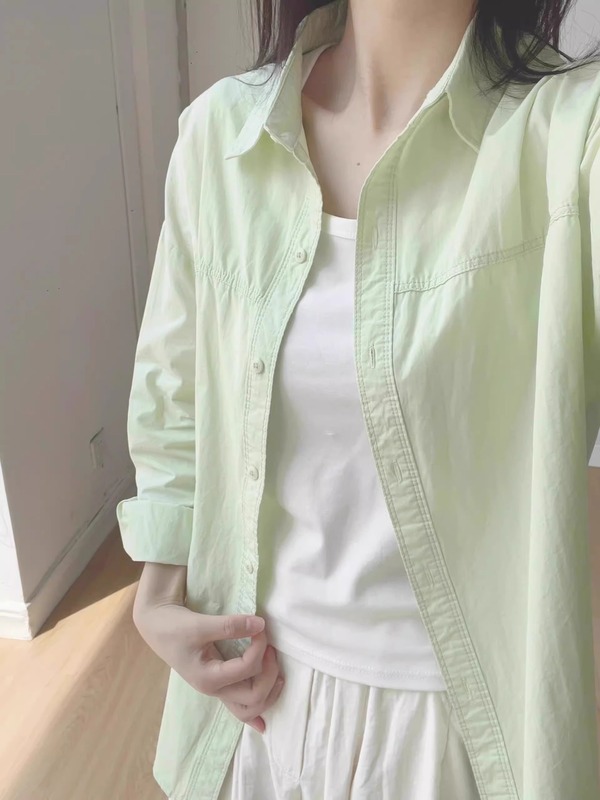 秋季纯棉黄色衬衫通勤穿搭2025新款女薄款长袖衬衣外套防晒上衣|undefined