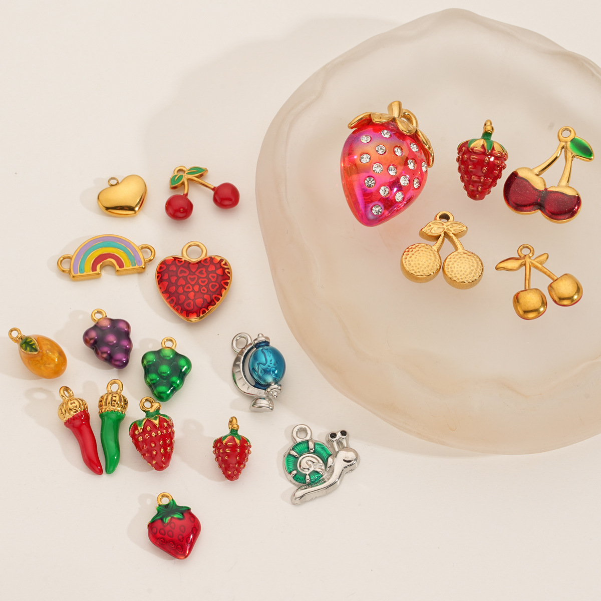 125g Weight Pendant Jewelry Making Type 11 * 15mm, 16*18.5mm, 6*20.5mm Jewelry Making Size Zircon Inlay Material DIY Jewelry Accessories Classification 1 Piece Quantity 304 Stainless Steel Material Rainbow, Cherry, Strawberry, Snails, chili Pattern All Seasons Season Polished Finish Enamel, Inlay Design Sweet Style 1 Piece 11 * 15mm 16*18.5mm 6*20.5mm 304 Stainless Steel Zircon Rainbow Cherry Strawberry Polished Pendant DIY Jewelry Accessories 1