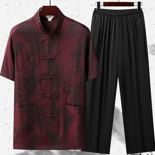 New Ethnic Style Tang Suit for Middle-Aged and Elderly Men, Casual Half-Sleeved Summer Hanfu Suit, Birthday High-Quality Dad Suit
