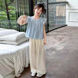 女童套装夏季2025新款薄款洋气大童冰丝凉快夏装儿童阔腿裤两件套
