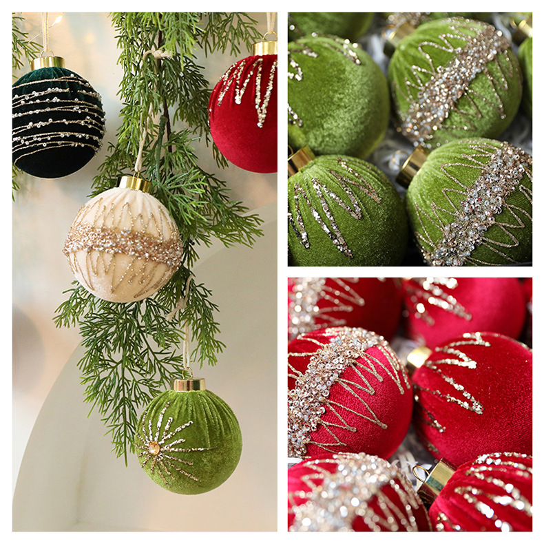 8cm Velvet Christmas Ornaments With Rhinestones – Set Of 12 Premium Decorative Balls For Tree & Home_voghion.com