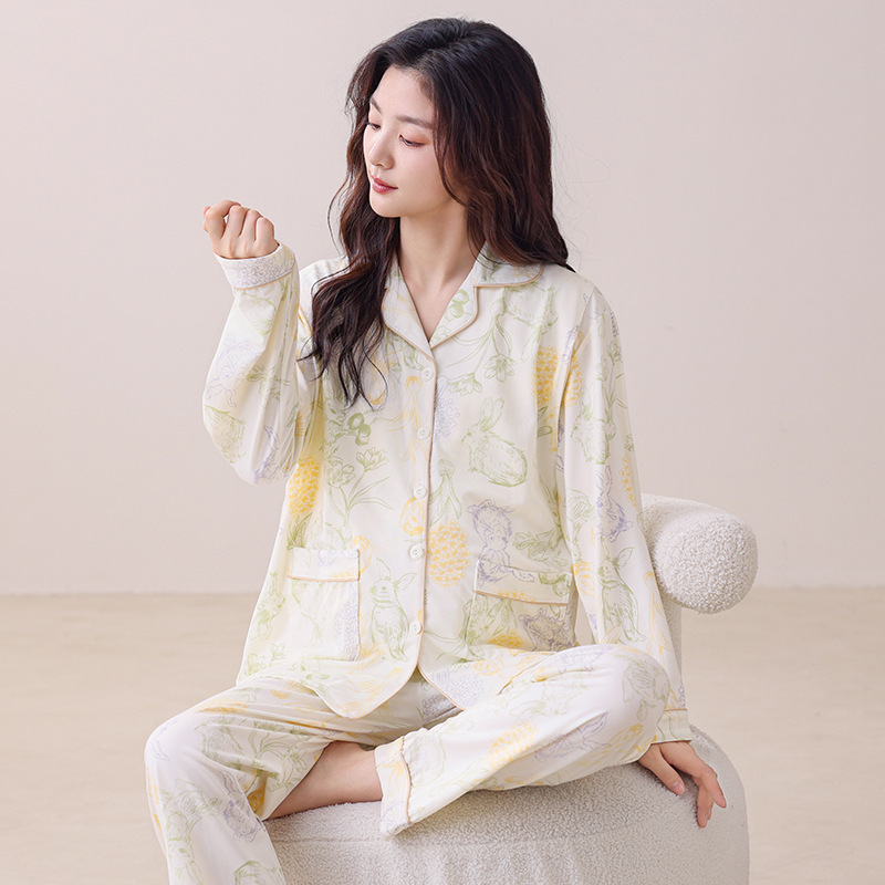 Yunduo 면 여름 산후 의류 임산부 잠옷 봄과 가을 얇은 산후 임신 산모 모유 수유 가정 의류 세트