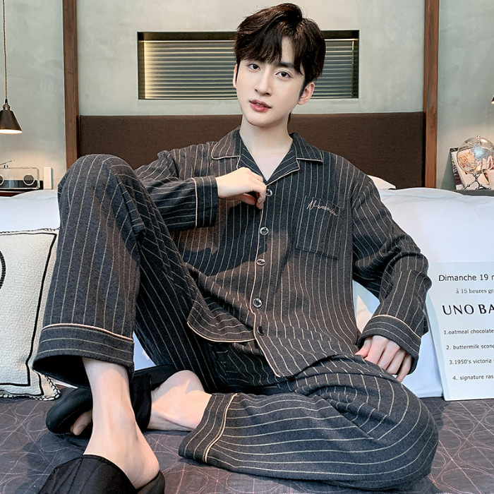 Nuevos pijamas para hombres primavera y otoño algodón de manga larga grande conjunto para hombres dormitorios universitarios coreanos pijamas para el hogar
