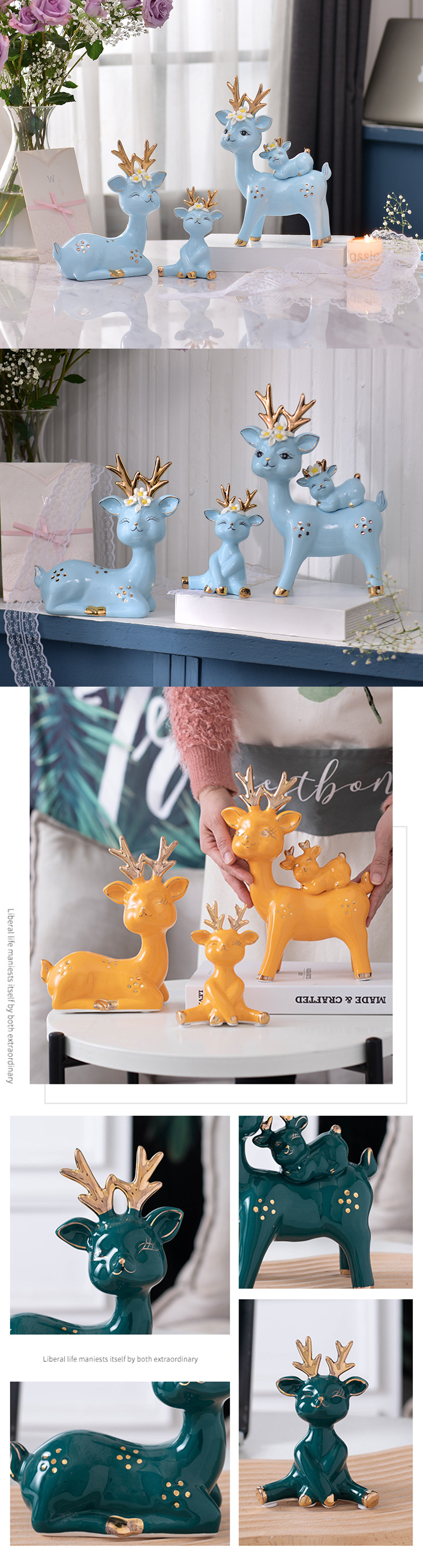 GIA ĐÌNH HƯƠU TÀI LỘC GỐM SỨ Deer Family Ceramic Ornament
