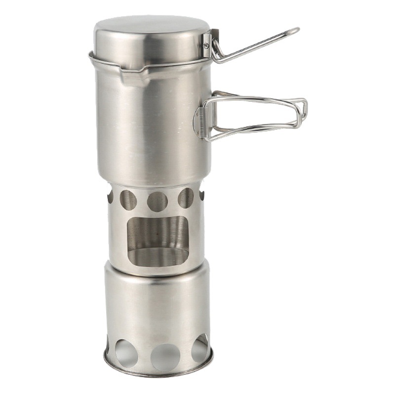 Outdoor stainless steel wood stove portable set pot camping folding windproof stove fire heating stove barbecue set