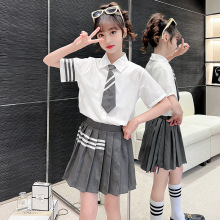 童装新款女童夏装短袖领带两件套2022儿童运动洋气套装一件代发